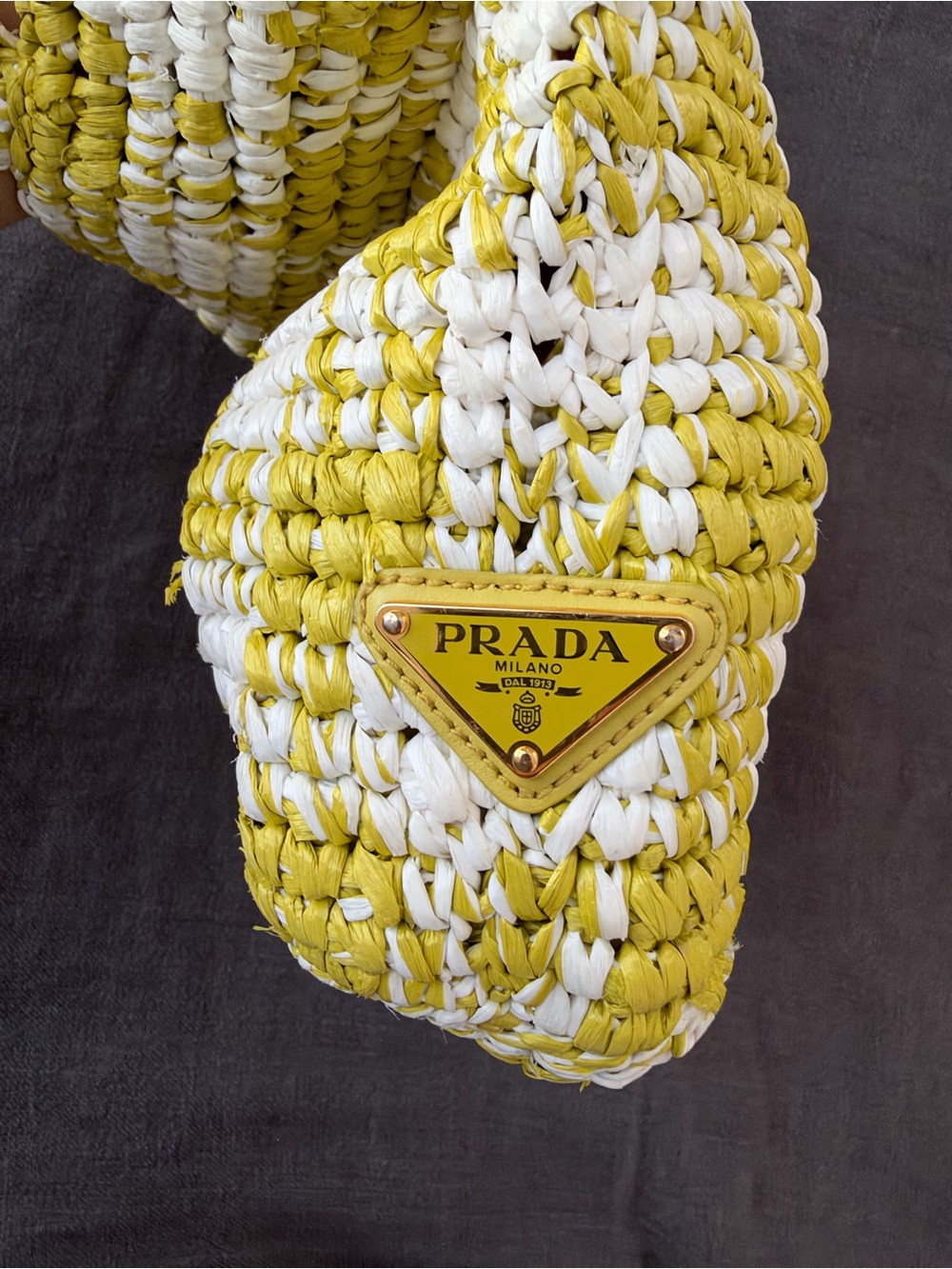 PRADA Authentic! Small Checked Raffia Logo Tote - Picture 4 of 16
